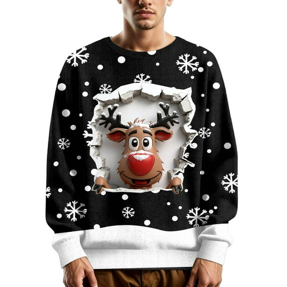 Ugly Christmas Sweaters For Men Sweatshirts Print Crewneck Long Sleeve Knit Sweatshirt For Comfortable Winter Wear