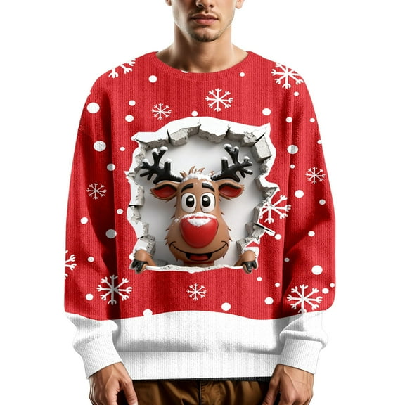 Ugly Christmas Sweaters For Men Sweatshirts Print Crewneck Long Sleeve Knit Sweatshirt For Comfortable Winter Wear