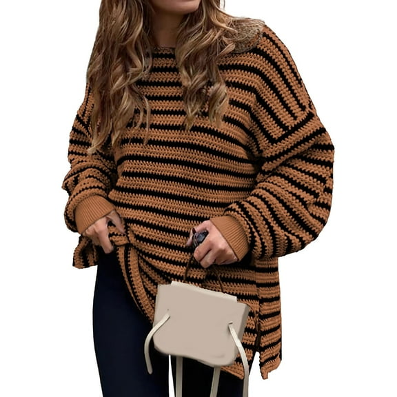 Ugly Christmas Sweaters For Women Autumn Winter Sweater Casual Fashion Solid Long Sleeved Sweater Pullover Loose Striped Knit Sweater