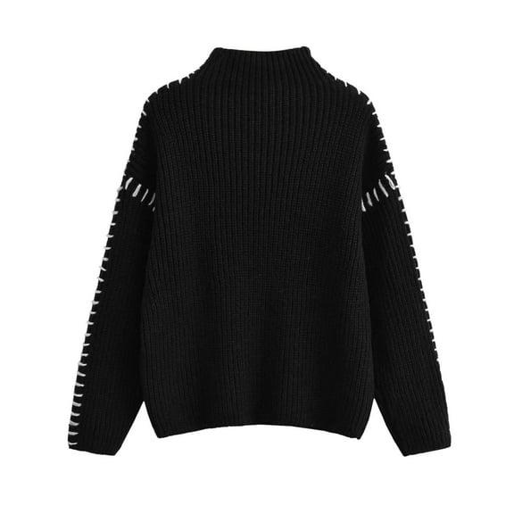 Ugly Christmas Sweaters For Women Fall Turtleneck Sweater Contrast Stitching Long Sleeve Knit Sweater Pullover Top