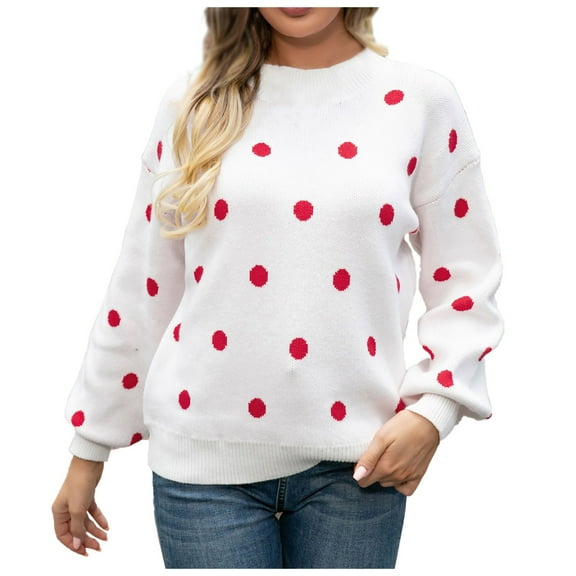 Ugly Christmas Sweaters For Women Fall Winter Long Sleeved Casual Sweater Polka Dot Pullover Sweater