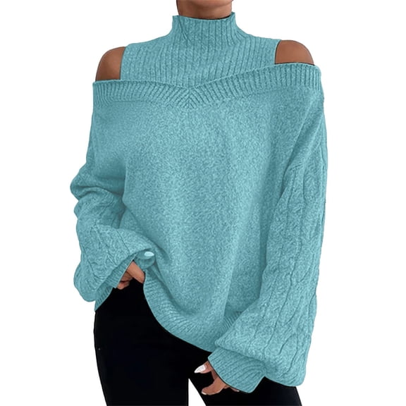 Ugly Christmas Sweaters For Women Fashion Autumn Winter Knit Sweater Thick Thread Pullover Turtleneck Off Shoulder Sweater