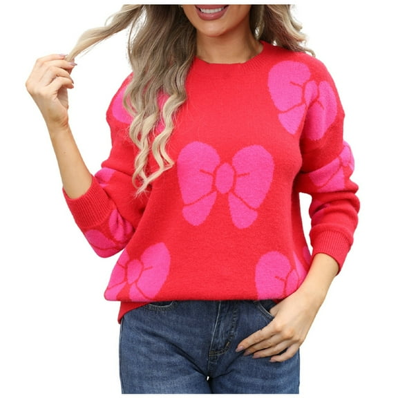 Ugly Christmas Sweaters For Women Fashion Casual Autumn And Winter Outdoor Plus Size Loose Bow Sweater Pullover Sweater