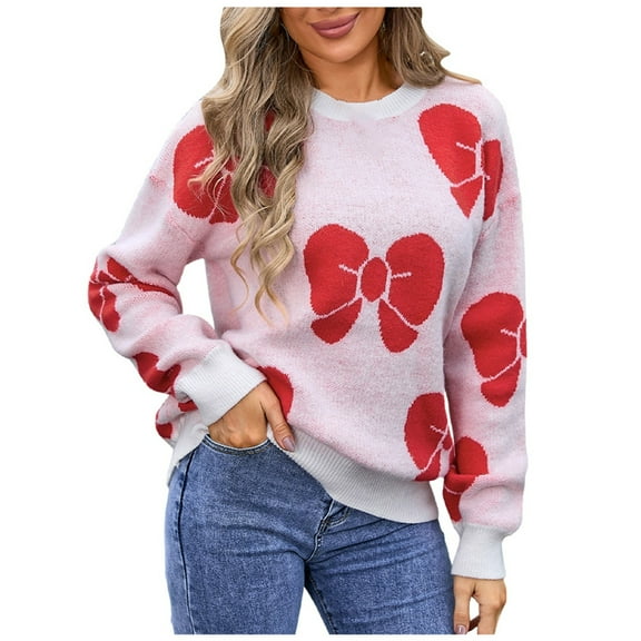 Ugly Christmas Sweaters For Women Fashion Casual Autumn And Winter Outdoor Plus Size Loose Bow Sweater Pullover Sweater
