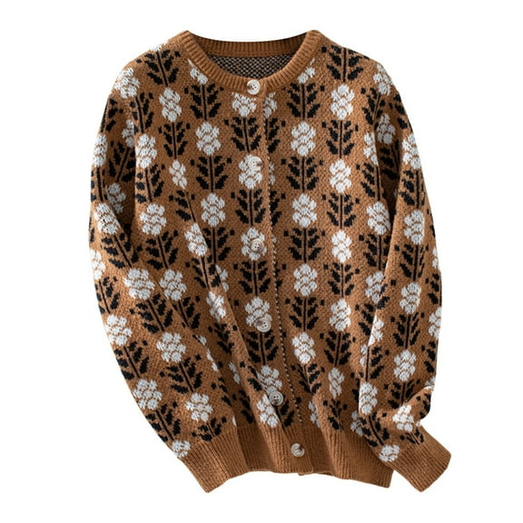 Ugly Christmas Sweaters For Women Fashionable Autumn And Winter Flower Pattern Round Neck Long Sleeved Casual Pullover Knitted Sweater Coat