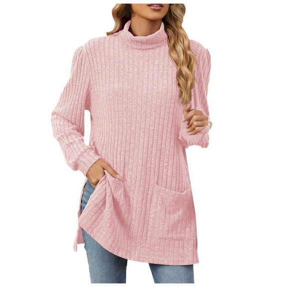 Ugly Christmas Sweaters For Women Half Turtleneck Long Sleeved Loose Split Pocket Sweater Top