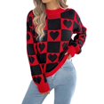 thumbnail image 1 of Ugly Christmas Sweaters For Women Heart Print Fall Loose Crewneck Color Block Pullover Casual Long Sleeve Knit Cozy Sweaters, 1 of 4