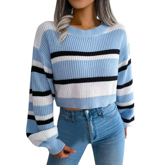 Ugly Christmas Sweaters For Women Long Sleeve Stripe Cable Knit Pullover Sweater Casual Ribbed Loose Jumper Tops