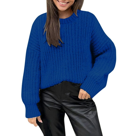 Ugly Christmas Sweaters For Women Solid Casual Loose Round Neck Long Sleeve Knitted Sweater Pullover
