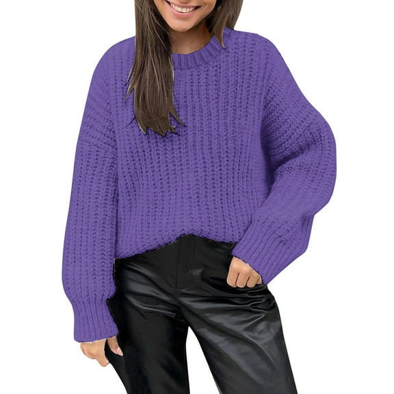 Ugly Christmas Sweaters For Women Solid Casual Loose Round Neck Long Sleeve Knitted Sweater Pullover