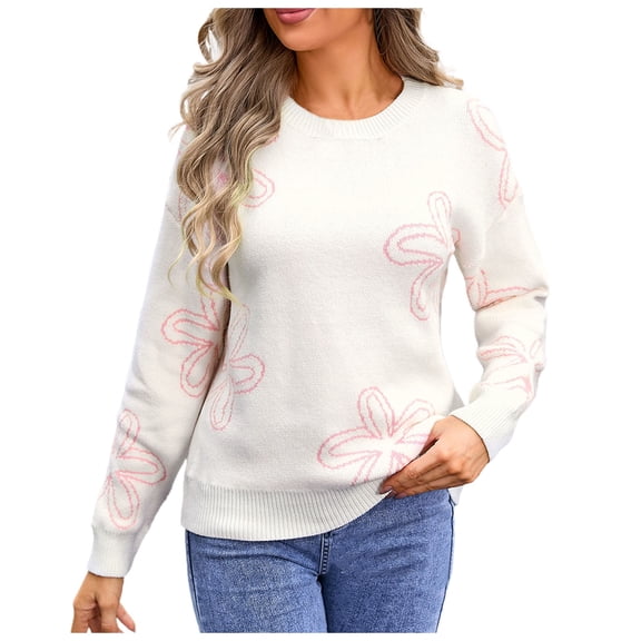 Ugly Christmas Sweaters For Women Sweaters For Women Casual Crewneck Long Sleeve Floral Print Knit Pullover Sweater Tops