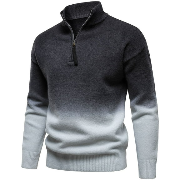 Christmas Sweaters For Men Gradient Color Quarter Zip Stand Collar Sweater Coat Classic Fall Winter Knit Pullover Comfortable Soft Warm Fashion Outerwear For Casual Style