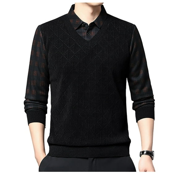 Christmas Sweaters For Men Knit Sweater Coat Winter Warm Lined Thermal Long Sleeve Two Piece Business Casual Outwear Pullover Shirt Style Thermal Underwear Top