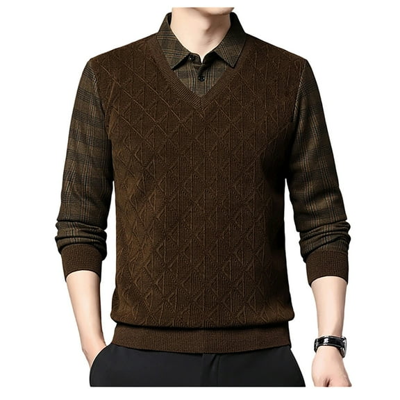 Ugly Christmas Sweaters For Men Knit Sweater Coat Winter Warm Lined Thermal Long Sleeve Two Piece Business Casual Outwear Pullover Shirt Style Thermal Underwear Top