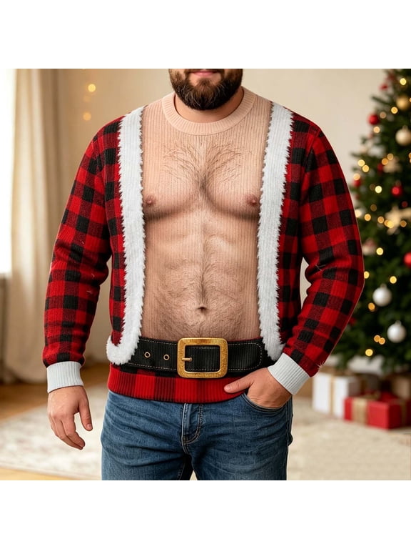 Ugly Christmas Sweaters for Men Women 2026 Santa Funny Christmas Pullover Matching Christmas Sweaters for Couple, Funny Humorous Thanksgiving Xmas Sweatshirts, 3D Printed Holiday Party Costume Shirts