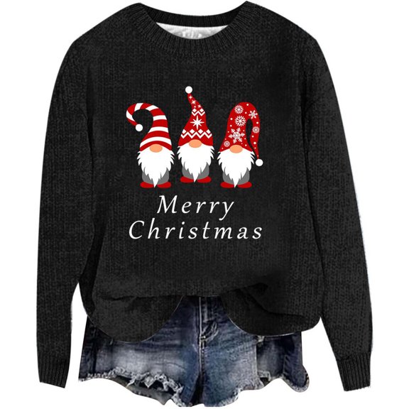 Christmas Sweaters Women Funny Cute Xmas Print Long Sleeve Knit Tunics Casual Fashion Holiday Crew Neck Blouses