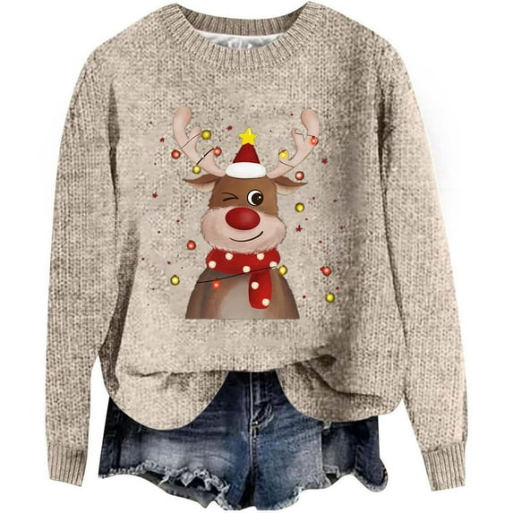 Ugly Christmas Sweaters Women Funny Cute Xmas Gnome Print Long Sleeve Knit Tunics Casual Fashion Holiday Crew Neck Blouses