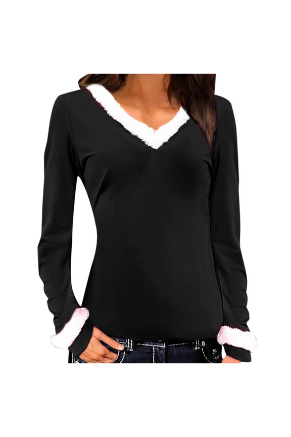 Ugly Christmas Sweaters for Women, Womens Xmas Sweater Christmas Sweatshirts Long Sleeve V Neck Solid Color Red Pullover Casual Loose Holiday Christmas Gifts for Women