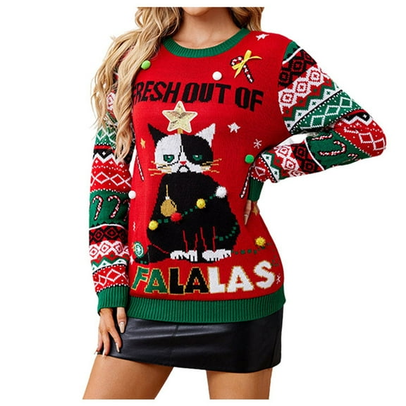 Christmas Sweaters for Women 2025 Long Sleeve Crewneck Loose Knitted Pullover Sweater Jumper Tops