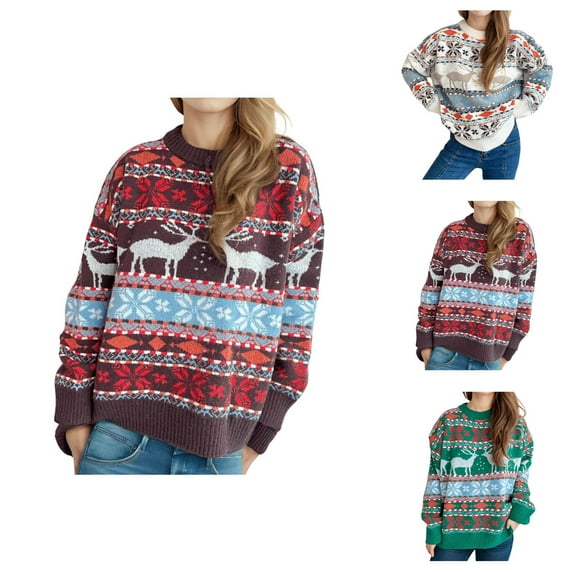 Christmas Sweaters for Women 2025 Long Sleeve Crewneck Vintage Xmas Pullover Sweater Jumper Tops