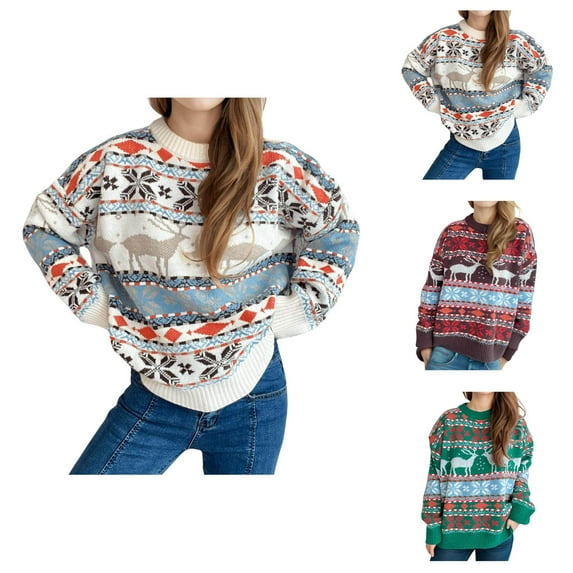 Christmas Sweaters for Women 2025 Long Sleeve Crewneck Vintage Xmas Pullover Sweater Jumper Tops