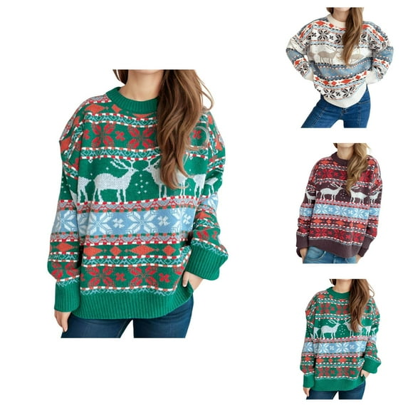 Christmas Sweaters for Women 2025 Long Sleeve Crewneck Vintage Xmas Pullover Sweater Jumper Tops