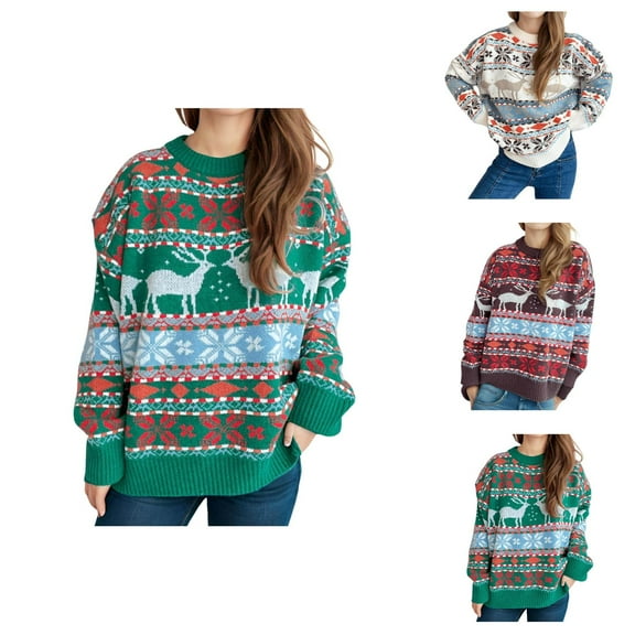 Christmas Sweaters for Women 2025 Long Sleeve Crewneck Vintage Xmas Pullover Sweater Jumper Tops