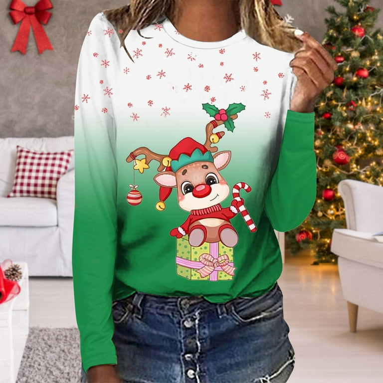 Ugly Christmas Sweaters for Women Christmas Snowman Printed Pullover Shirts Bleached Crewneck Tshirt Holiday Party