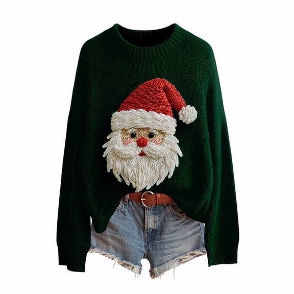 Ugly Christmas Sweaters for Women Cute Fuzzy Funny Wintertime Holiday Parties Knitted Pullover Green L by Duoif
