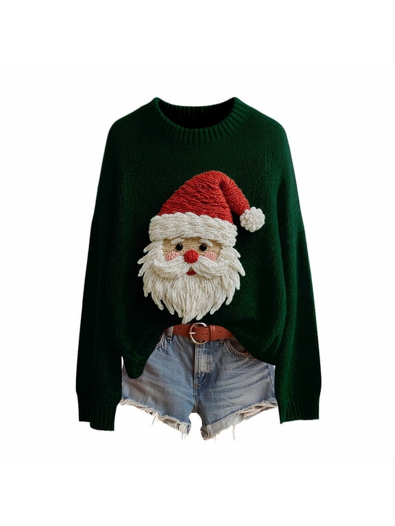 Ugly Christmas Sweaters for Women Cute Fuzzy Funny Wintertime Holiday Parties Knitted Pullover Green M by Duoif