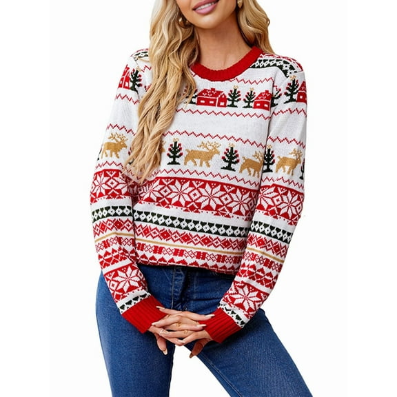 Ugly Christmas Sweaters for Women Cute Fuzzy Funny Wintertime and Holiday Parties Knitted Pullover Sweater Red XL