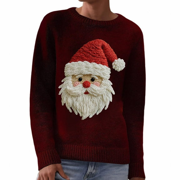 Christmas Sweaters for Women Cute Santa Xmas Crewneck Sweatshirts Funny Holiday Long Sleeve Knitted Tops
