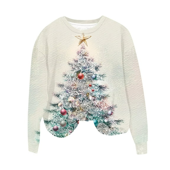 Ugly Christmas Sweaters for Women Cute Xmas Tree Pullover Long Sleeve Crewneck Sweater