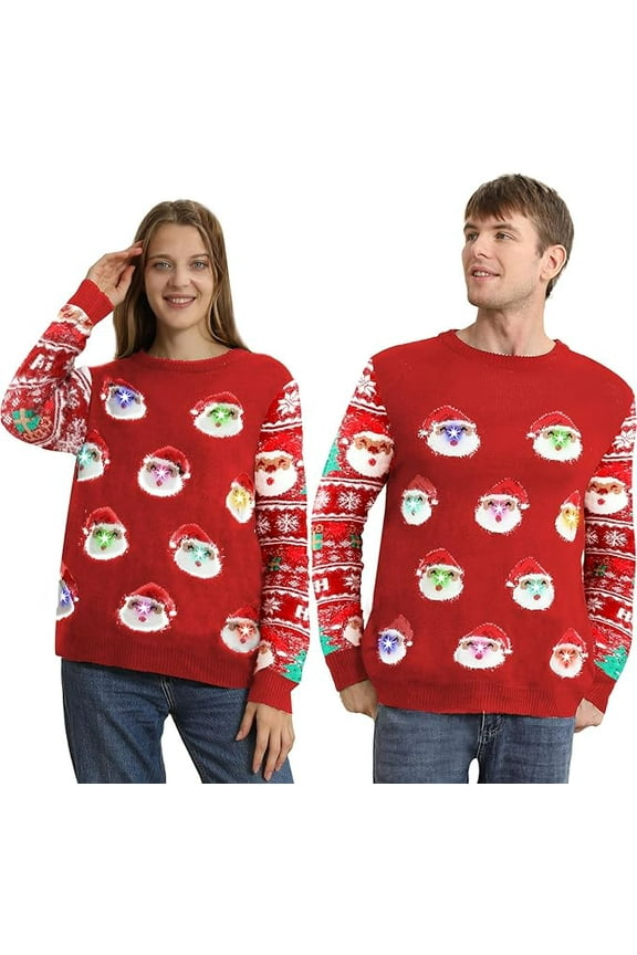Ugly Christmas Sweaters for Women Men,2024 Light Up Ugly Christmas Sweaters for Couples,Funny Novelty Pullover Xmas Sweater