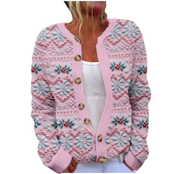 Ugly Christmas Sweaters for Women Open Front Cardigan Button Knit Long Sleeves Fall Winter Xmas Funny Outerwear