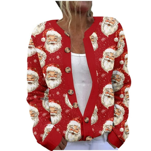 Ugly Christmas Sweaters for Women Open Front Cardigan Button Knit Long Sleeves Fall Winter Xmas Funny Outerwear