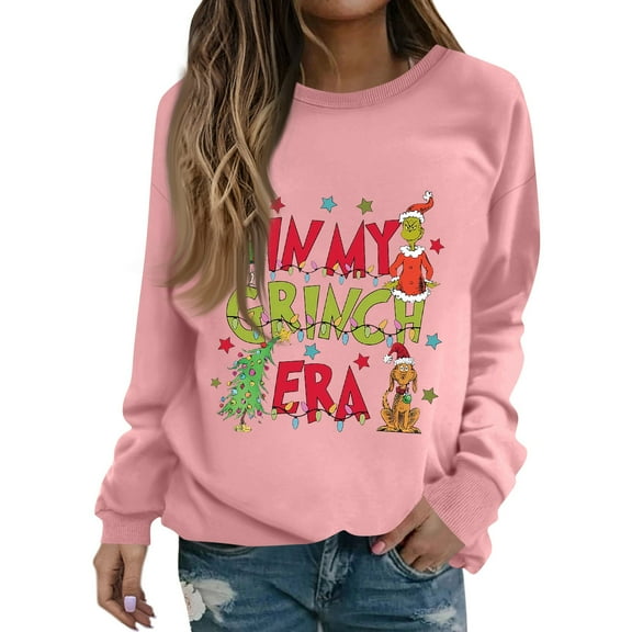 Ugly Christmas Sweatshirt Funny Christmas Tree Xmas Cute Graphic Long Sleeve Pullover Pink Small