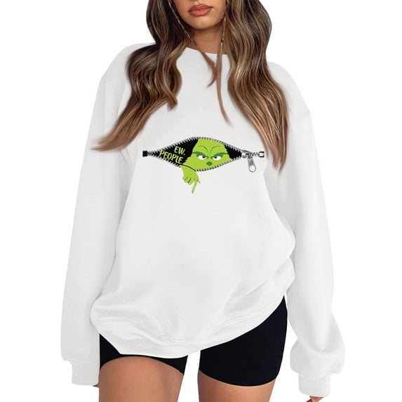 Ugly Christmas Sweatshirt for Women Long Sleeve Christmas Tree Graphic 2025 Funny Cute Xmas Crewneck Pullover White Small