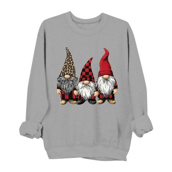 Ugly Christmas Sweatshirt for Women Long Sleeve Xmas Graphic Shirts Loose Holiday Gift Pullover Tops, L Gray