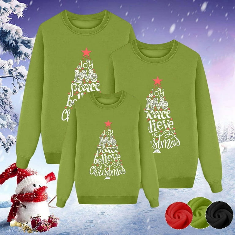 Christmas Sweatshirts for Family Casual Round Neck Christmas Tree