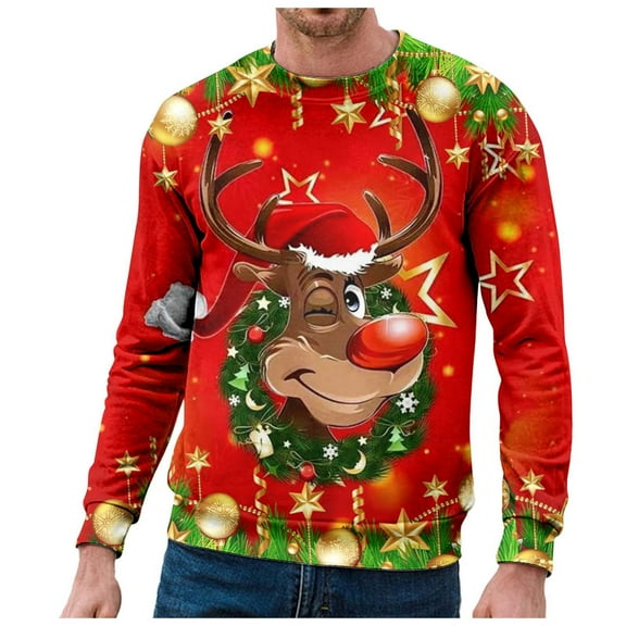 Ugly Christmas Sweatshirts For Men Christmas Casual Loose Neck Comfortable Hooded Sweatshirt Christmas Fashion Cool Hooded Round Neck Sweatshirt