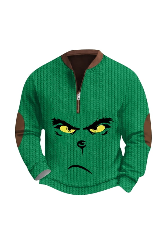 Ugly Christmas Sweatshirts for Men Quarter Zip Long Sleeve Pullover Army GreenSmall