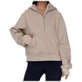 thumbnail image 1 of Ugly Christmas Sweatshirts for Women Fall Loose Hooded Long-sleeved Mitten-Cuff One Shoulder Half Zip Plain Leisure Cotton Hoodies Top(Khaki,S), 1 of 9