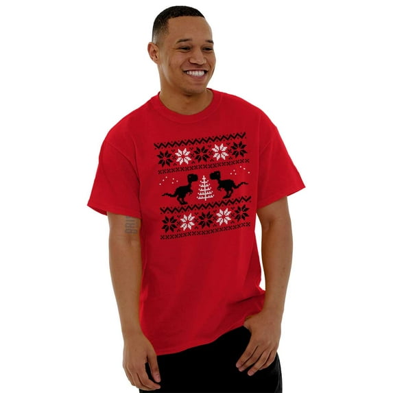 Ugly Christmas T-Rex Dinosaur Party Men's Graphic T Shirt Tees Brisco Brands L