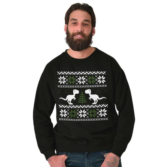 Ugly Christmas T-Rex Dinosaur Party Sweatshirt for Men or Women Brisco Brands S