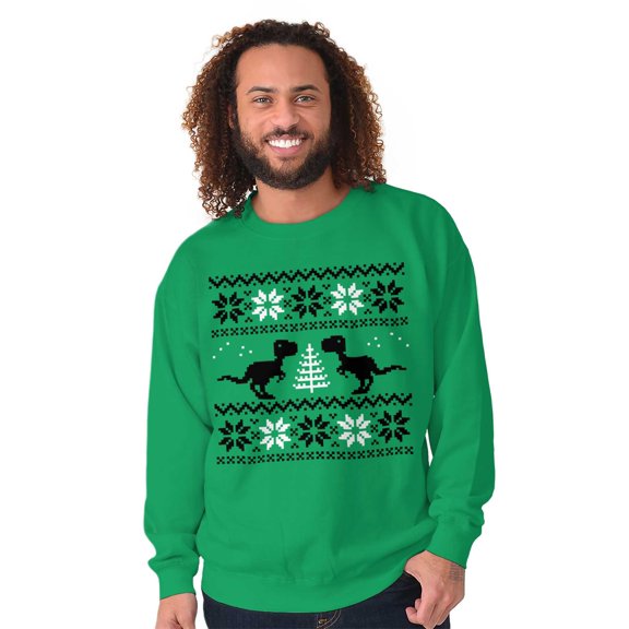 Ugly Christmas T-Rex Dinosaur Party Sweatshirt for Men or Women Brisco Brands X