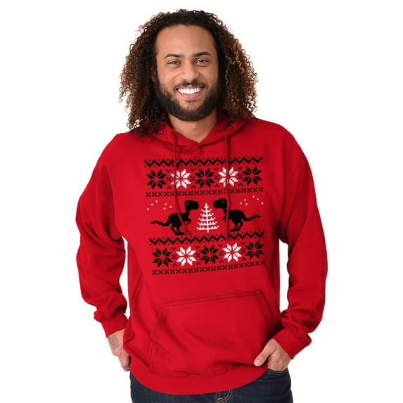 Ugly Christmas T-Rex Dinosaur Party Unisex Plus Fleece Graphic Hoodie Brisco Brands 3X