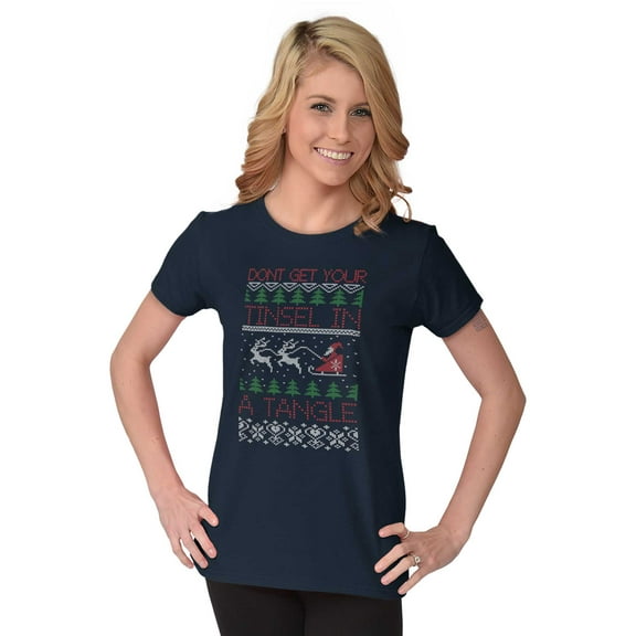 Ugly Christmas Tinsel in a Tangle Womens Slim Fit Graphic Tee Brisco Brands L