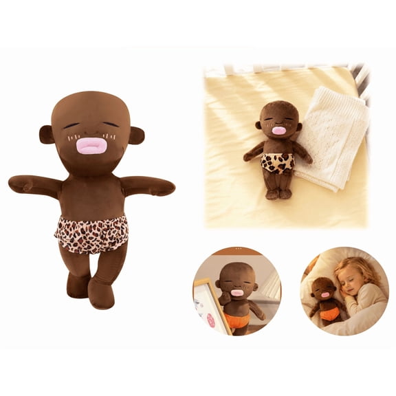 Ugly-Cute Black Doll, 9.84*7.09Inch Soft Stuffed Decorative Doll, African American Plush Toy Gift for Adults (Leopard Print)