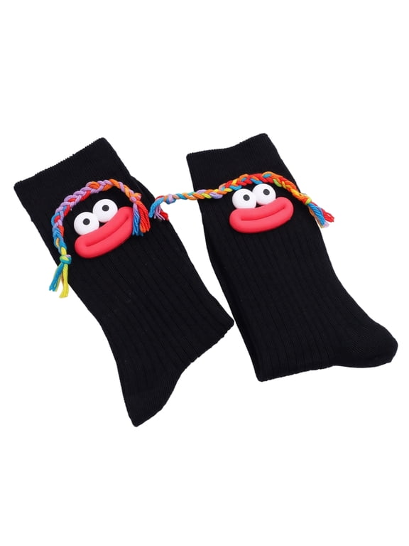 Ugly Cute Cartoon Crew Socks, Elastic Ribbed Mid-Calf Footwear, Funny 3D Big Lips Ornament for Daily Casual Wear